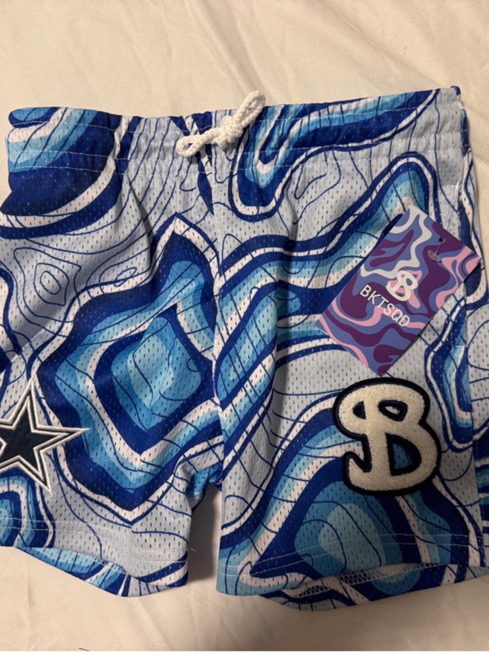 Kids Blue Swirl Athletic Mesh Shorts with Drawstring Waist